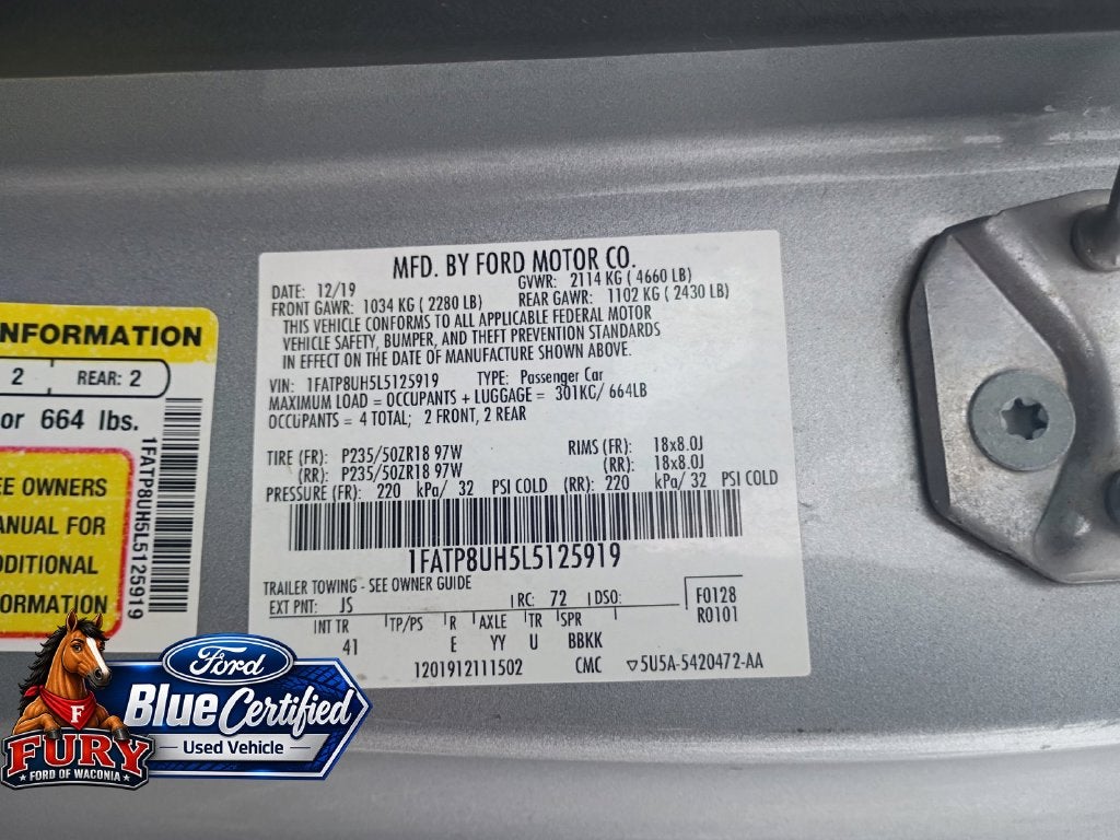 2020 Ford Mustang EcoBoost Premium Blue Certified